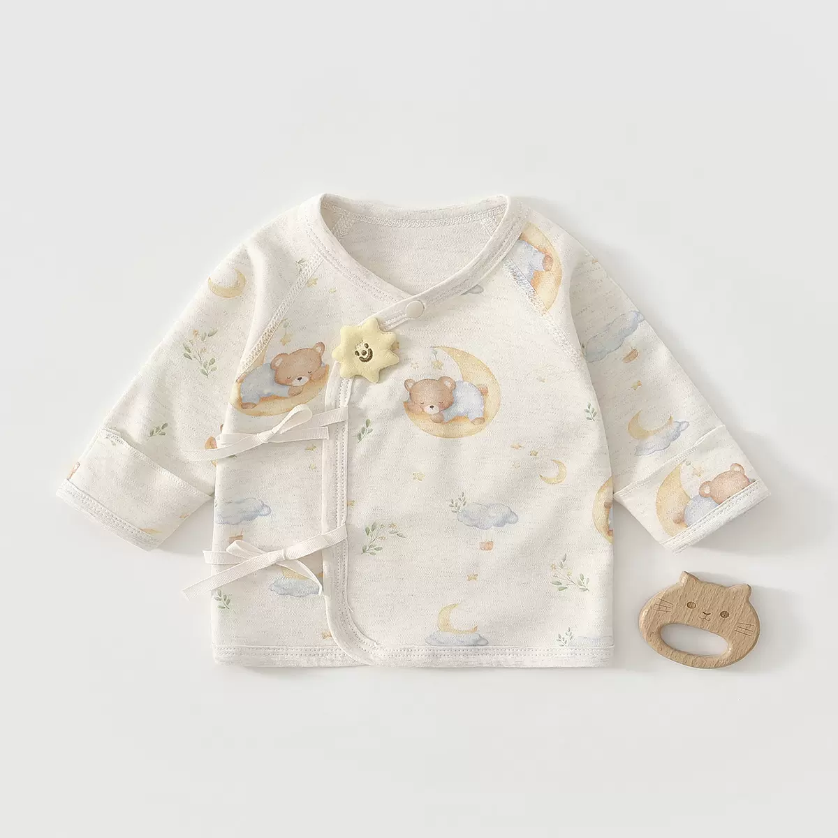 婴儿彩棉半背衣a类纯棉0-3月初生宝宝长袖贴身上衣新生儿衣服春秋