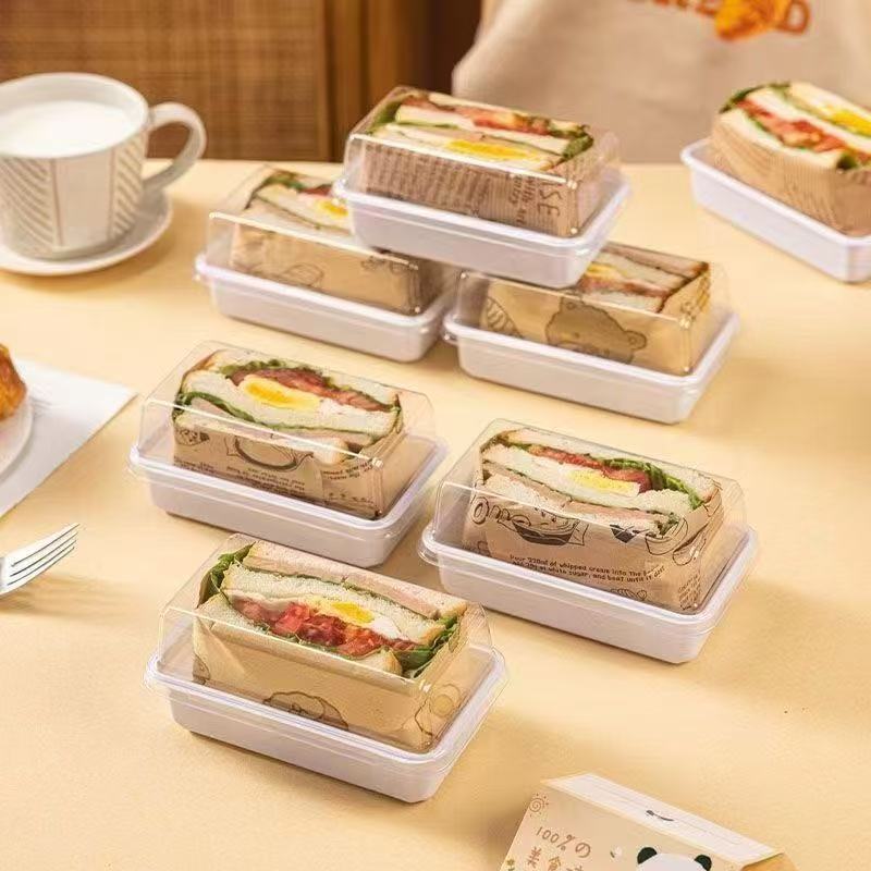 Caja de embalaje de sándwiches con medio paquete de dulces sándwiches, caja de pan desechable, caja de embalaje de bento para hornear