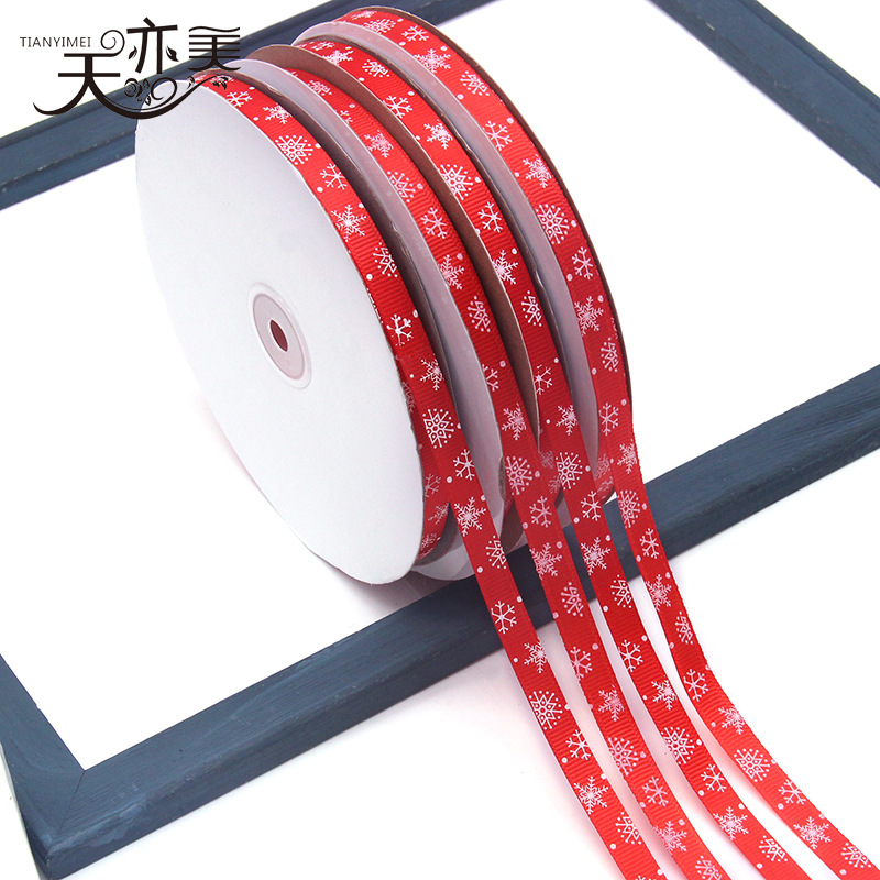 Tianyi Mei suministro 1cm cinta de copo de nieve cinta de embalaje de regalo de Navidad rojo brillante cinta de hilo de cinta de Navidad