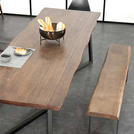 实木原木大板茶桌餐桌一体两用客厅大长条木桌子长方形餐桌椅组合
