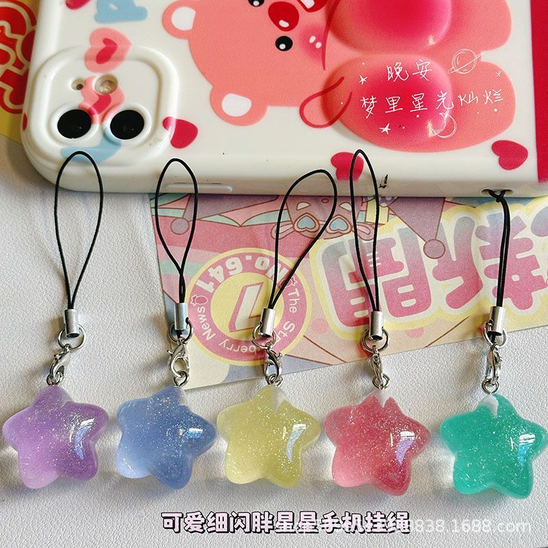 Cute Jelly Thin Flash Fat Star Mobile Phone Rope Pink Tender Girl Heart Five-pointed Star Sweet Bag Pendant Couple Gift