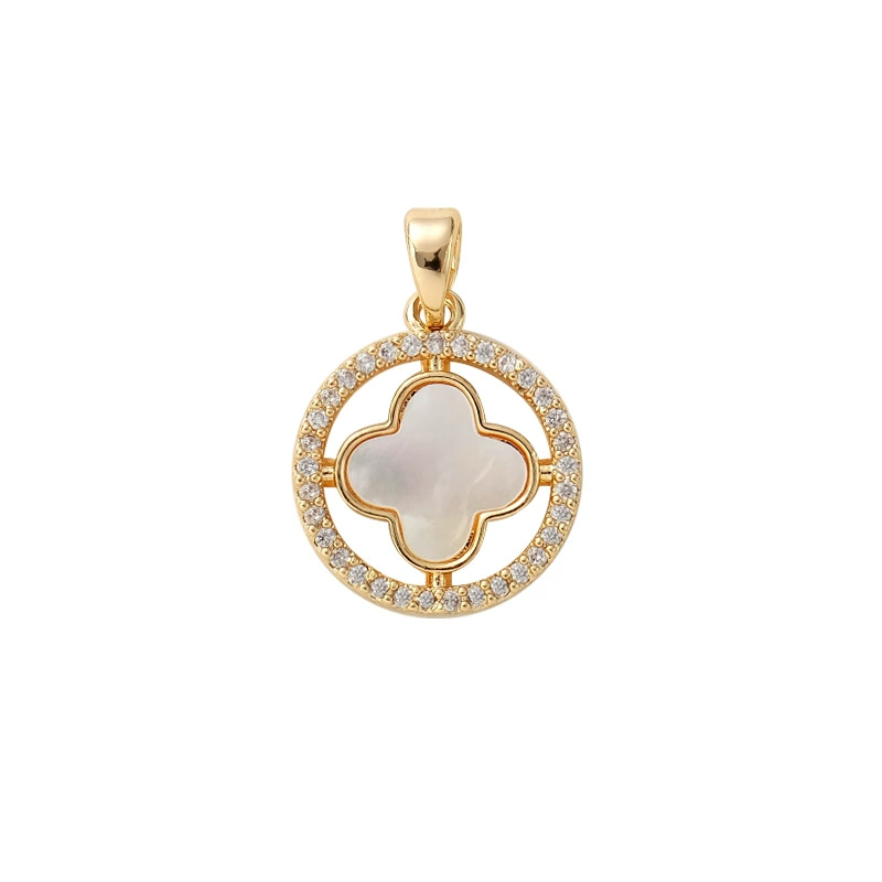 Necklace, pendant, chain for key bag , accessory, 18 carat, simple and elegant design, four-leaf clover