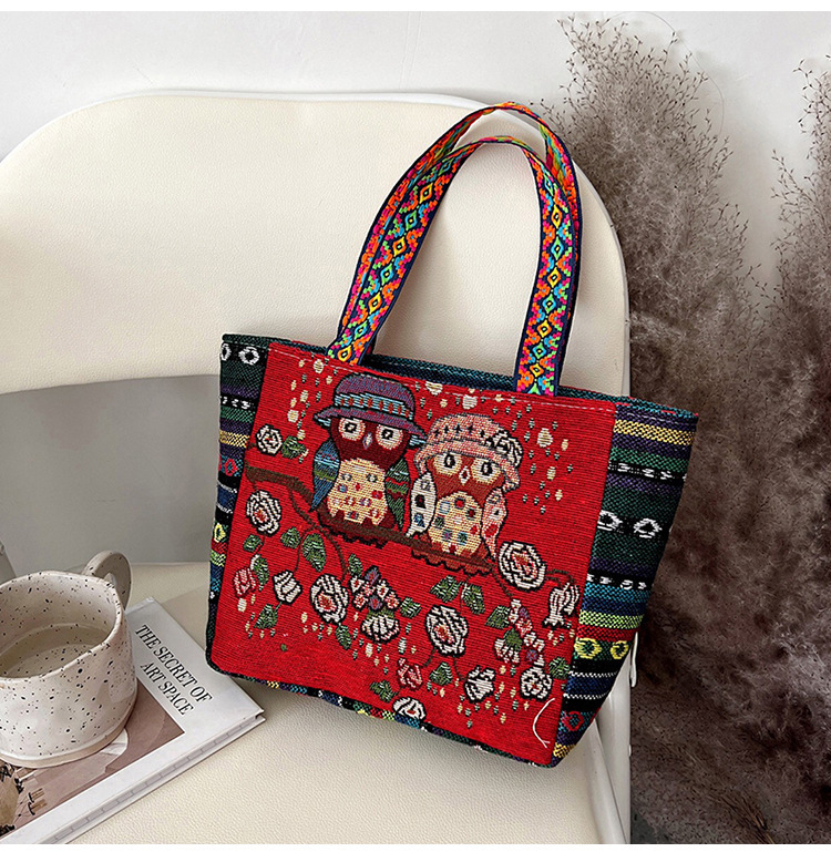 Women's Medium Canvas Animal Vacation Ethnic Style Square Zipper tote sacs Bag display picture 8