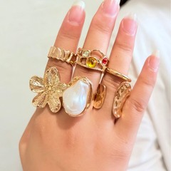 天然合金花朵套装夸张时尚女轻奢饰品手饰小众高级感戒指套
