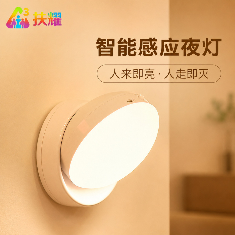 360-Degree Rotating Human Body Sensor Light Led Rechargeable Magnetic Sensor Night Light for Bedroom, Bedside, Stairs, Hallway, and Cabinet