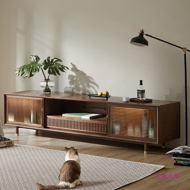 North American Black Walnut Living Room Elegant Simple Style All Types Cherry Wood Pure Solid Wood Furniture Combination Tv Cabinet