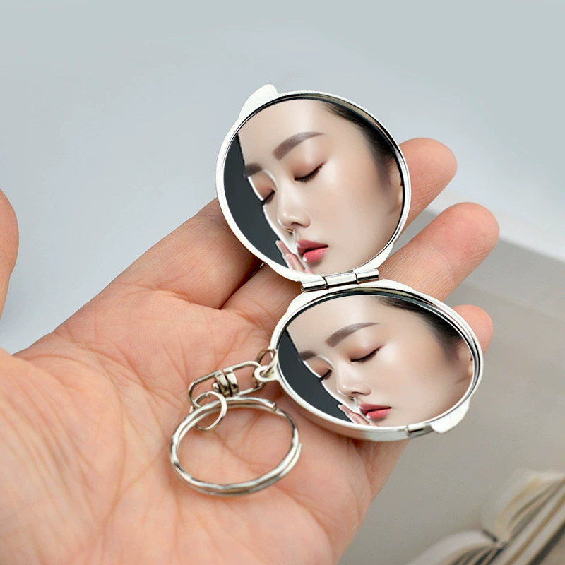 Keychain double-sided mirror, handheld metal compact, simple elegant DIY design, 35 g