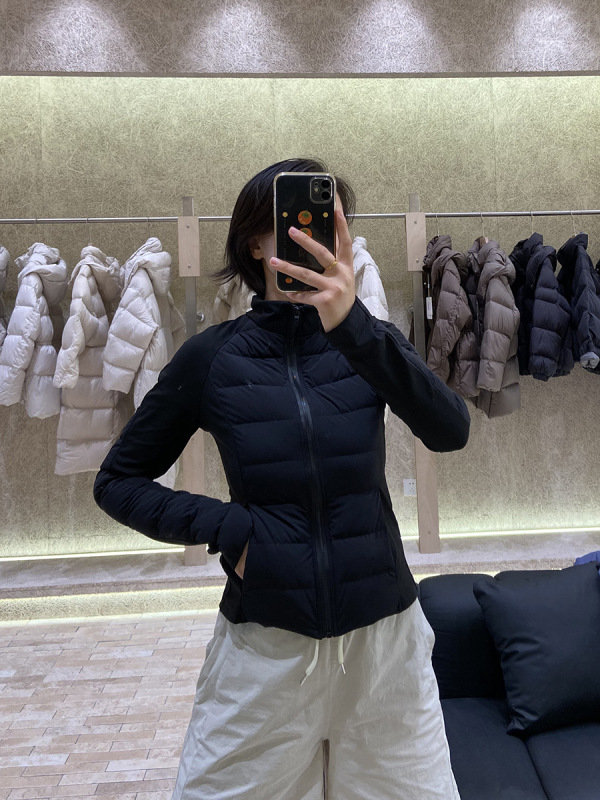 L家同款收腰显瘦90%白鸭绒轻盈保暖立领拼接羽绒服瑜伽服运动外套|undefined