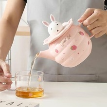夏日创意卡通兔子水具套装带杯花茶水壶个性礼品陶瓷个人水果水杯