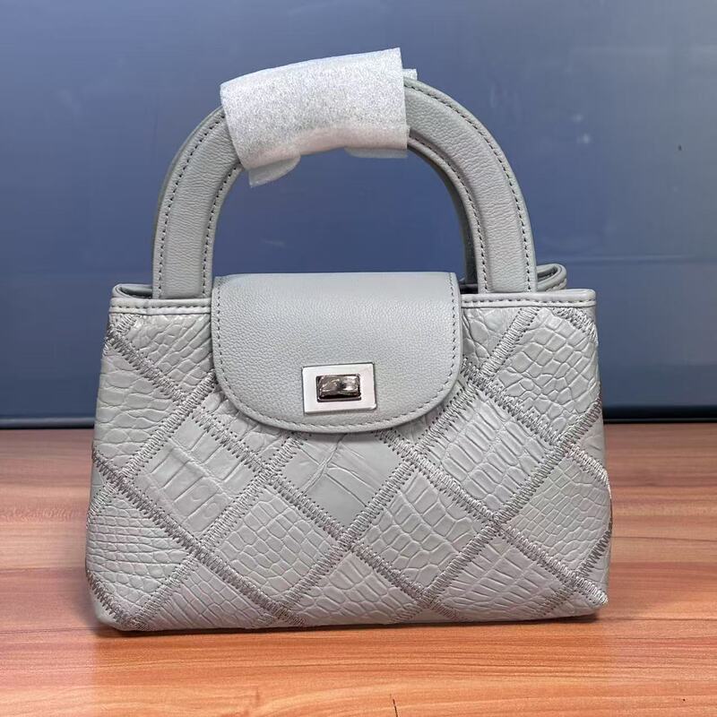 Spliced Matte Crocodile Leather Embroidered Women's Bag Fashion Trend Small Fragrance Chain Crossbody Bag Genuine Leather Women's Handbag