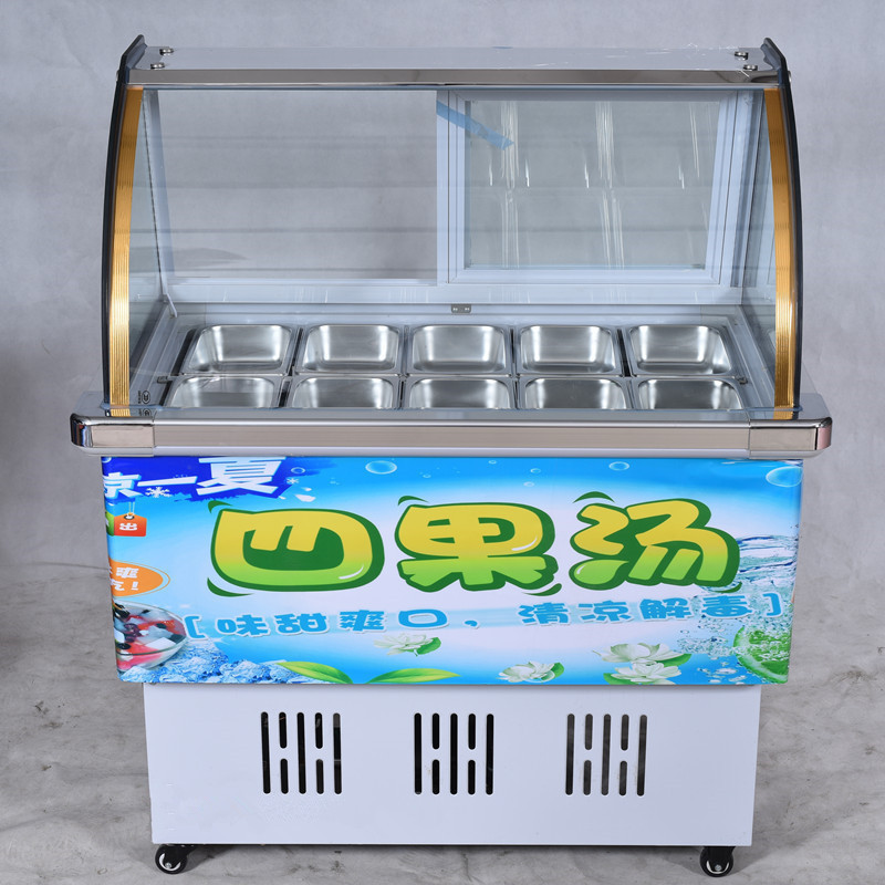 10 Boxes of Ice Porridge Cabinet, Refrigerated Bowl Chicken, Fruit Salad, Four-Fruit Soup Cabinet, Ice Powder Display, Fresh-Keeping Deli Cabinet, Refreshing Cooler