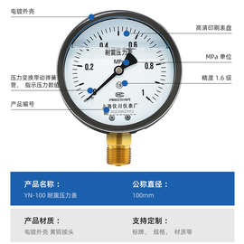 ZT上海仪川仪表厂压力表不锈钢耐震加氟抗震氮气油表显示器真空负