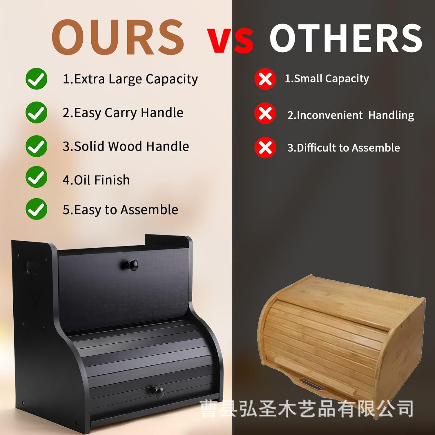 Caja de pan de madera maciza, mesa de cocina, caja de condimento, caja de punto tipo solapa, caja de almacenamiento de madera maciza de doble capa con soporte para vajilla