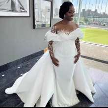 新款外贸婚纱礼服纯白色非洲新娘婚纱美人鱼婚纱鱼尾裙可拆卸拖尾
