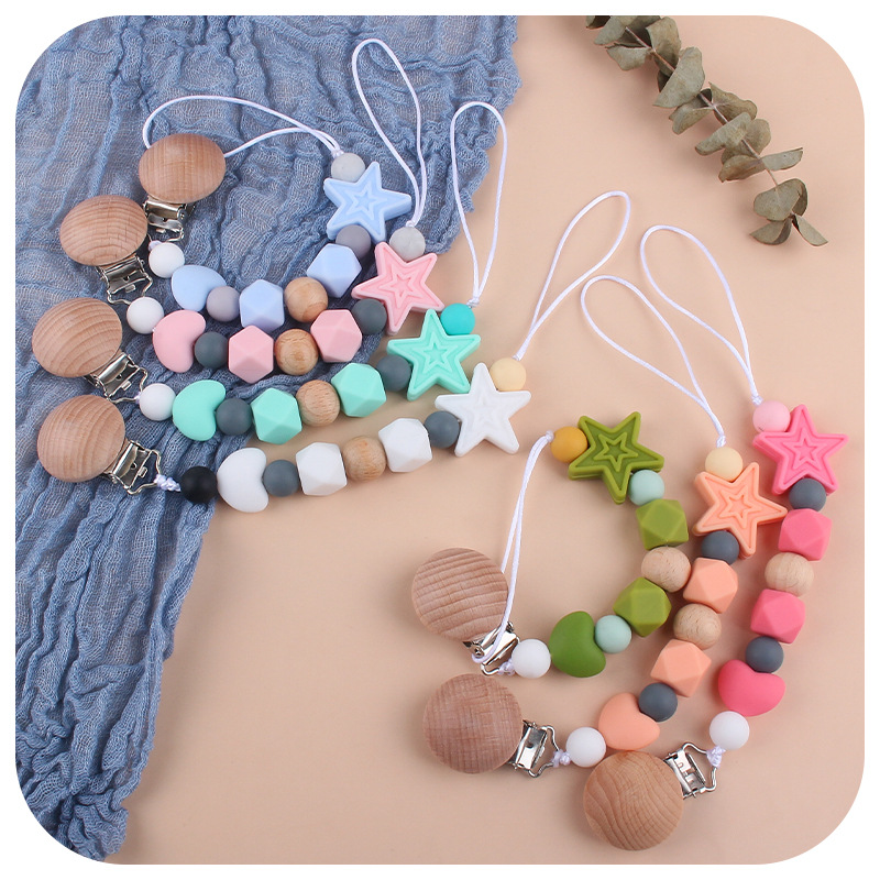 Suministros para bebés calmante clip de chupete de silicona bebé estrella de cinco puntas cadena anti-gota cuentas de silicona Cadena de chupete Comercio exterior Nuevo