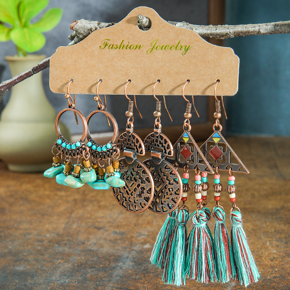 Cross-border Popular Ear Jewelry Women's European and American Creative New Tassel Earrings Women's Flower Shell Golden Geometric Earrings