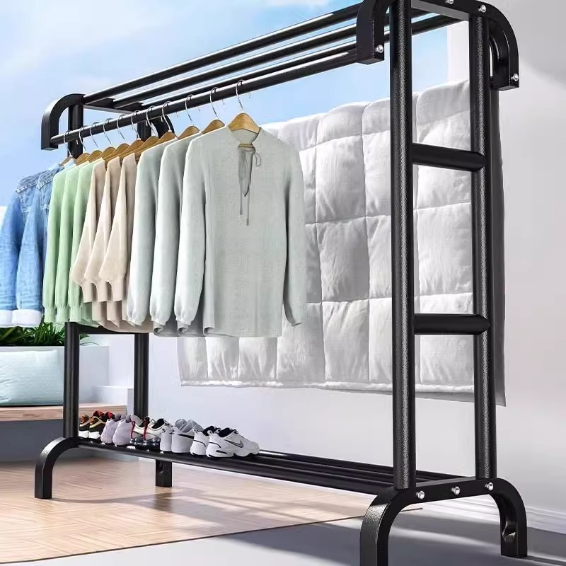 Thickened Clothes Hanger Floor-Standing Vertical Clothes Drying Rack Bedroom Clothes Hanger Indoor Balcony Clothes Drying Rod Dormitory Simple Coat Rack