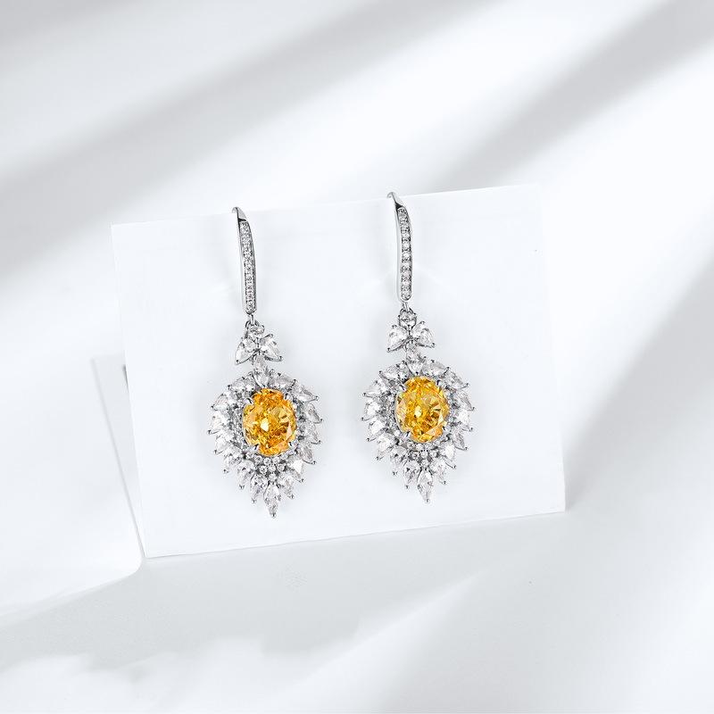 Wilsheng nuevo S925 plata pendientes de diamantes de alto carbono moda europea y americana 12.1ct en forma de huevo 80*10 pendientes de corte de flores de hielo