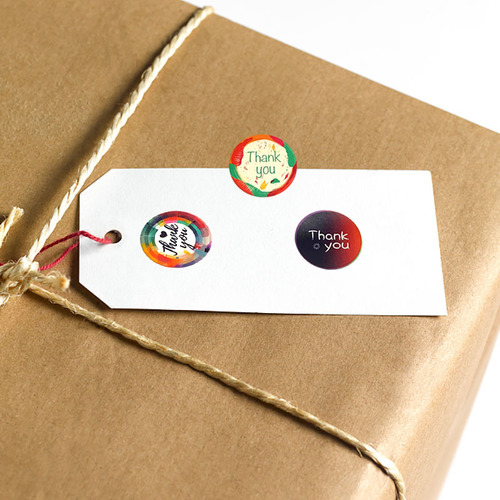 Circular thank you stickers, colorful gift seal stickers, handcrafted paper box adhesive labels
