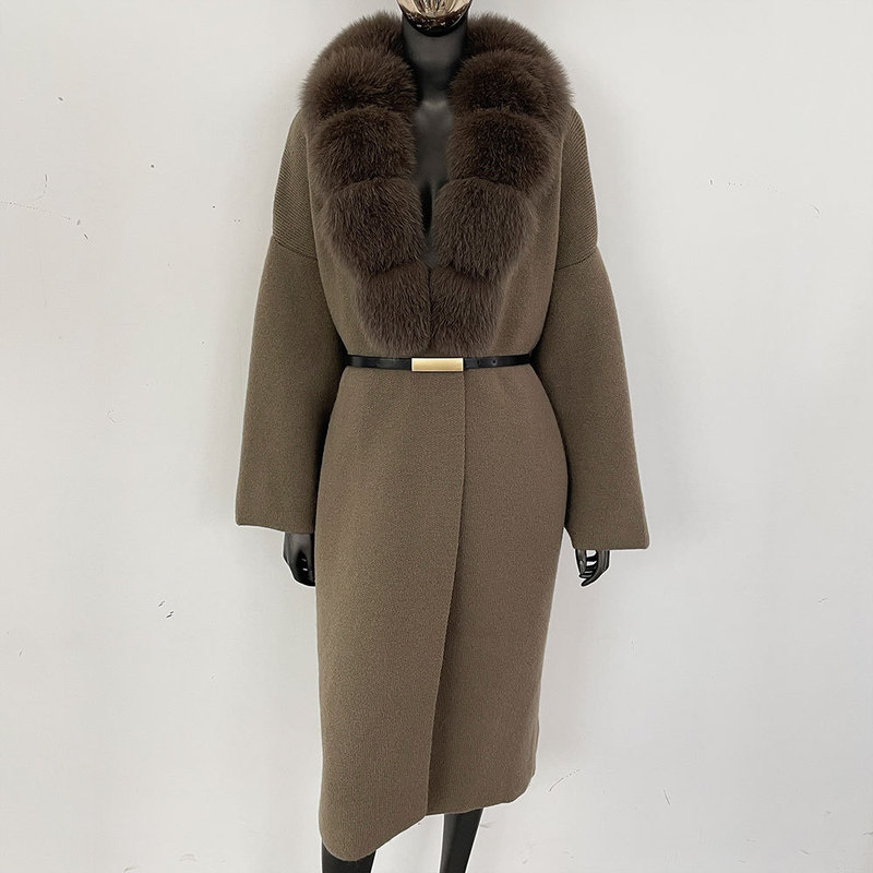 2025 European and American New Style Lazy Style Fashionable Thickeneded Long Fox Fur Collar Cardigan Knitwear Jacket for Women