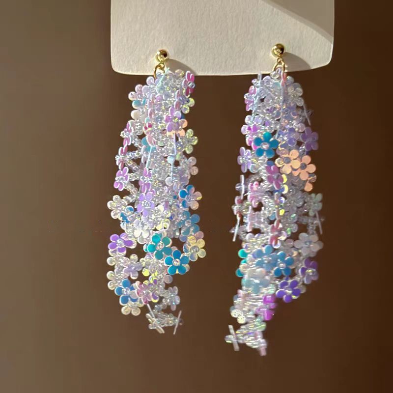 Pendientes de borla de flores de gasa de aguja de plata Pendientes de dopamina de bosque dulce Pendientes de todo fósforo de tendencia de nicho Mujeres al por mayor