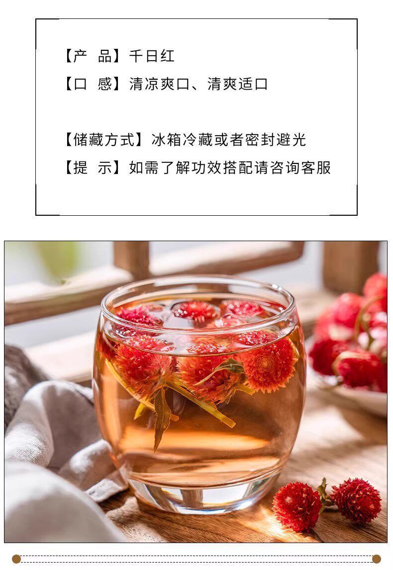Red Globe Amaranth Dried Flowers Hong Qiao Mei 20g Jar Herbal Tea Flowers in use