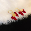 Red silver needle, retro demi-season earrings from pearl with bow, silver 925 sample, wide color palette