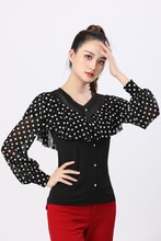 8305-1 夏季摩登舞上衣女网波点长袖吉特巴广场舞三步踩跳舞服