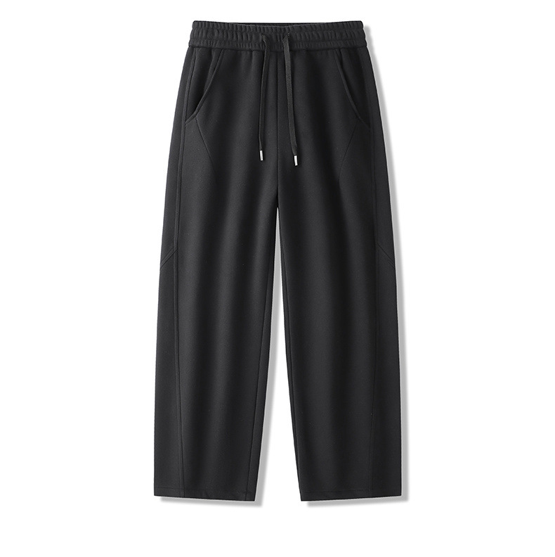 Men's Wool Blend Relaxed Fit Straight Leg Pants With Elastic Waistband - Soft Fleece Lined Winter Trousers For Casual Wear (Black, Dark Grey, Camel)_voghion.com