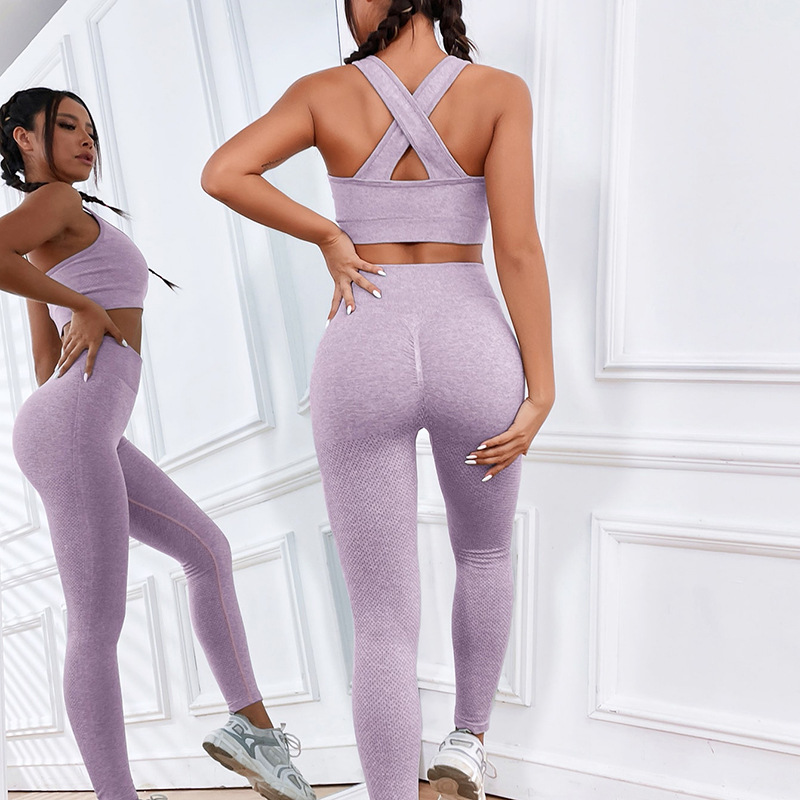 一体式运动内衣美背交叉聚拢带胸垫健身跑步提臀健身裤瑜伽服套装