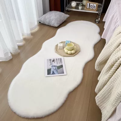 White Rabbit Fur Cloud Carpet for Girls' Bedroom Bedside, Living Room Mirror Area Rug, Dressing Room Bay Window Mat (Car Carpet) - wave-white-40120cm-imitation-rabbit-fur