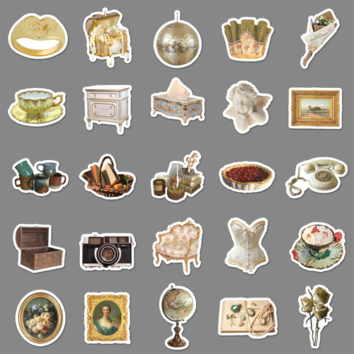 50 Ins-style vintage phone case stickers, literary and fresh DIY handmade journal gurka material stickers, waterproof decorative elements