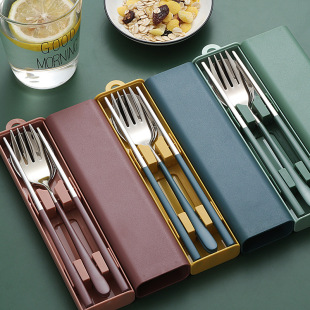 Nordic Portable Tableware 304 Stainless Steel Tableware Student Travel Tableware Three-piece Fork Spoon Chopsticks suit