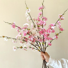 厂家批发仿真花2叉樱花枝假花绢布塑料花婚庆布置装扮拱门引路花