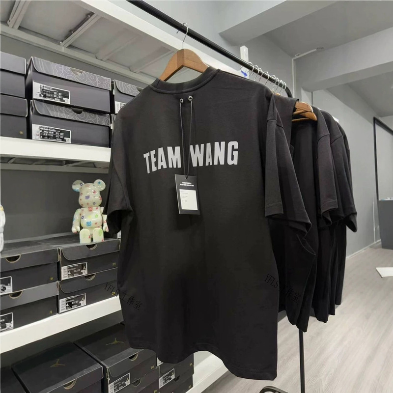 TEAM WANG Wang Jiaer's same style reflective letter heavy-duty couple's short-sleeve T-shirt for men and women