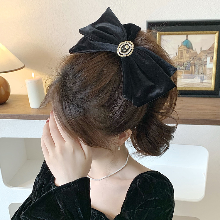 Französische High-End-Haarspange in Schwarz für Damen mit übergroßer Schleife, Tiara, Haarspange im koreanischen Stil für den Hinterkopf, elegante Haarspange_voghion.com