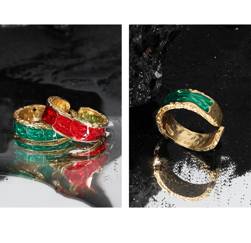 Vintage Style Color Block Sterling Silver Plating Open Ring