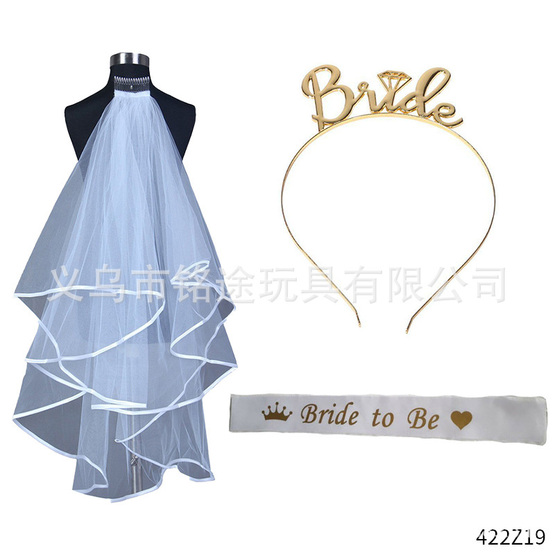 Partido único europeo y americano novia velo novia para ser bronceado correa de hombro etiqueta con traje insignia