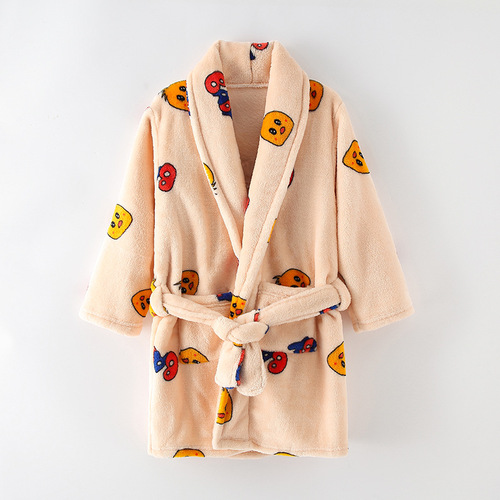 Children's autumn and winter flannel pajamas, home clothes, boys, girls, middle and large children's pajamas, bathrobes, parent-child wear, home clothes