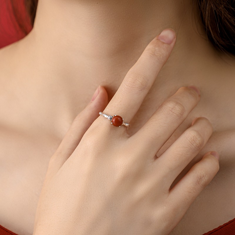 Small egg noodle bamboo knot Hetian jade 925 sterling silver ring