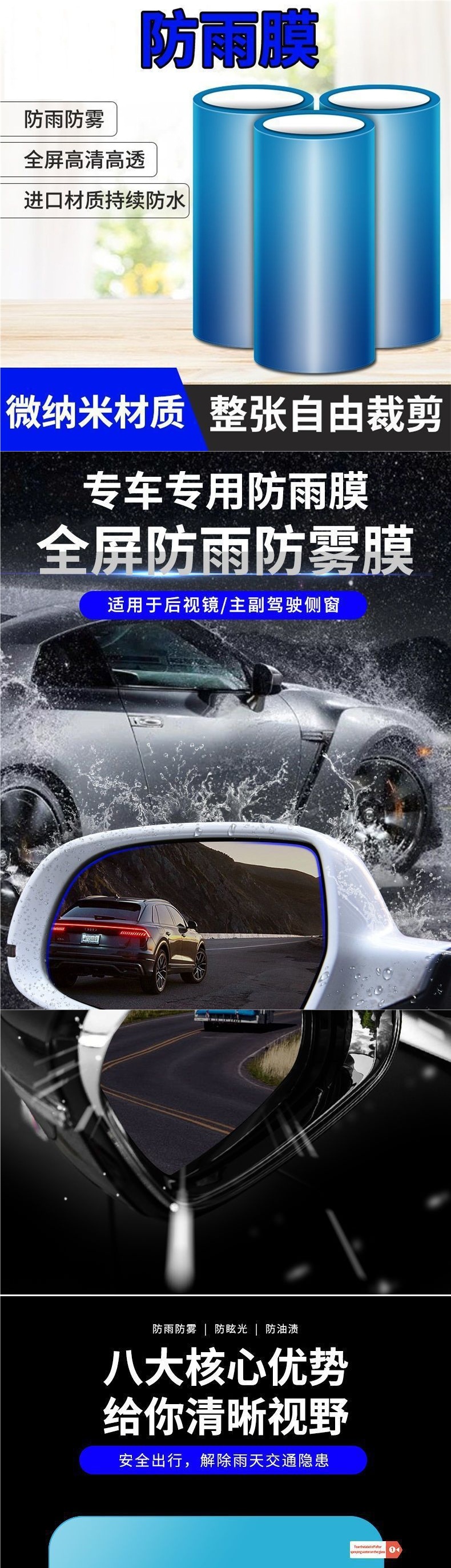 Large Size Free-Cutting Truck Rearview Mirror Rainproof Film, Car Side Window Anti-Fog Film with High Definition and No Water Condensation