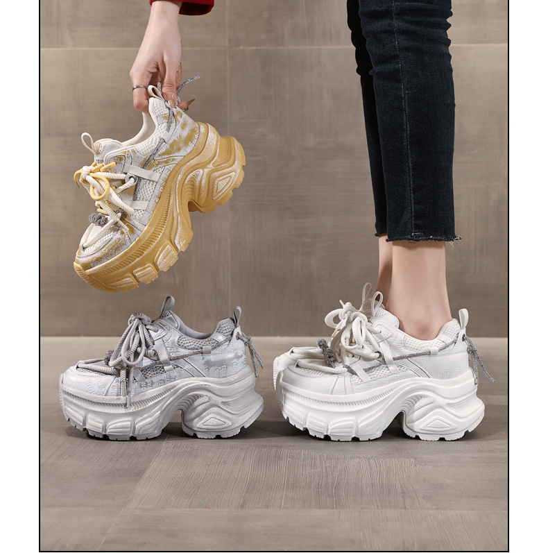 Giày sneaker nữ đế dày độn cao mặt lưới thoáng khí phong cách thể thao — Màu trắng chi tiết 17