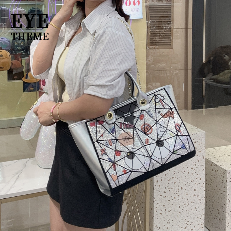 Gran capacidad para mujeres europeas y estadounidenses bolsas de ala impresión de forma de diamante cremallera práctica papel de oficina hombro 2793 #