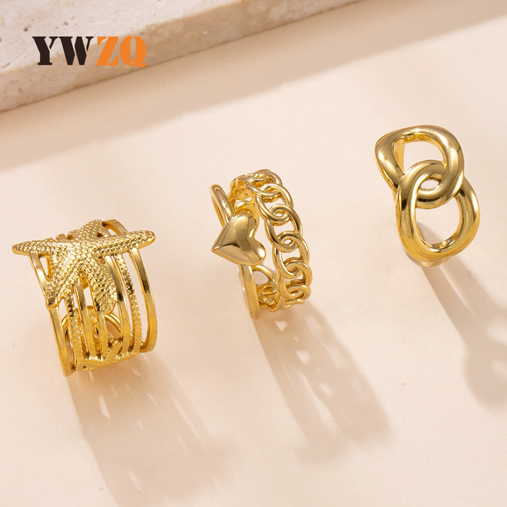 Anillo de acero inoxidable europeo y americano Moda femenina Anillo de estrella de mar hidráulico geométrico Chapado en oro de 18 quilates Anillo de amor Joyas de acero de titanio
