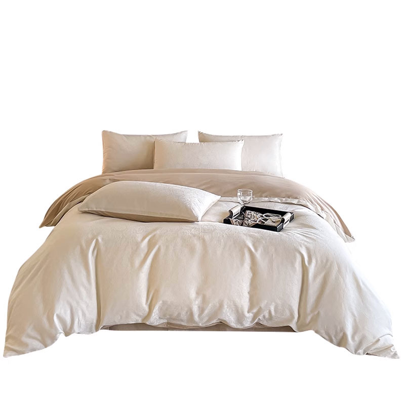 Cama de jacquard de satén de algodón de lujo ligero de cuatro piezas de algodón de alta calidad, funda de edredón, sábana, sábana de tres piezas