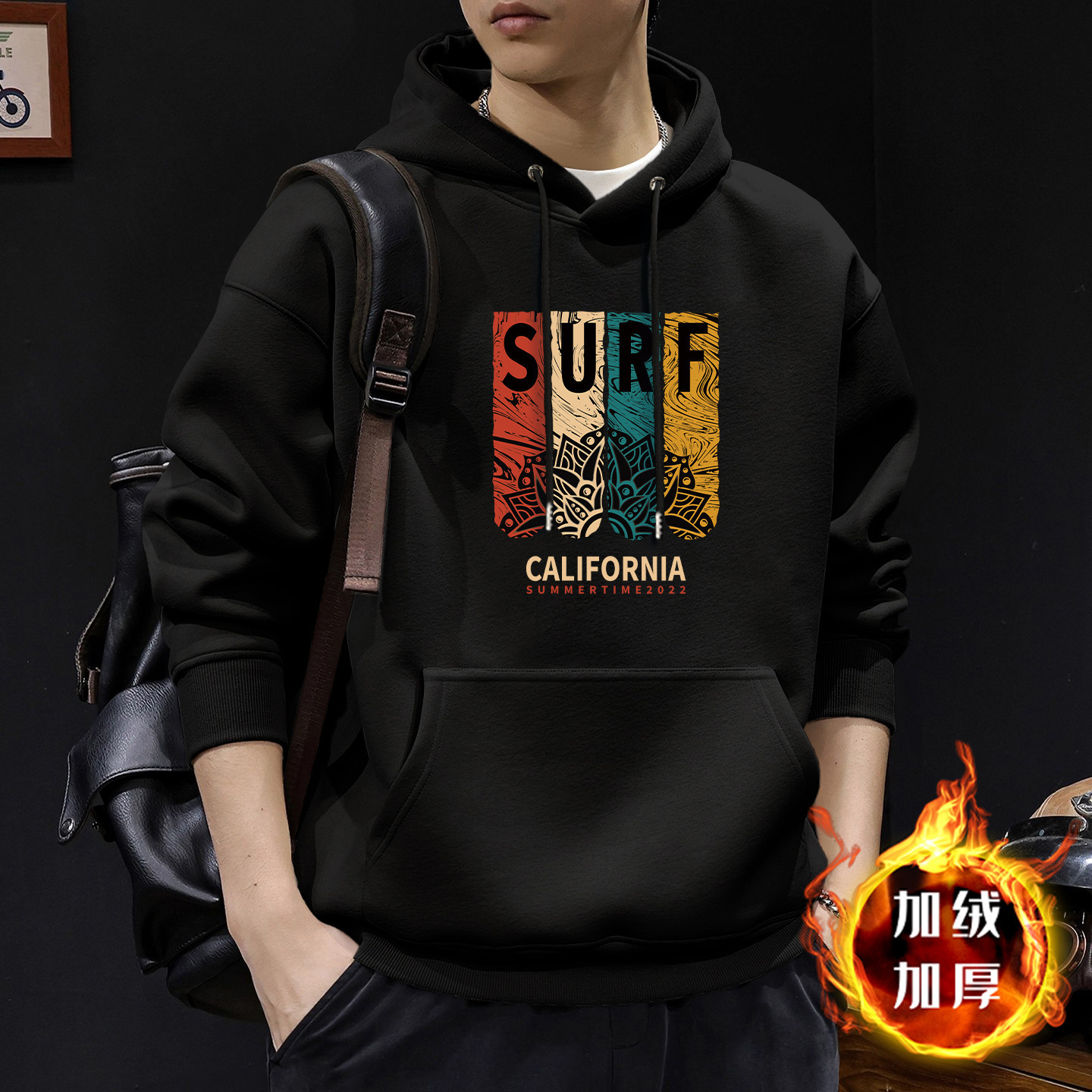 Chaqueta con capuz para hombres con veludo de otoño americano ropa de alta calle marca de moda de otoño y invierno chaqueta pesada de alto gramo