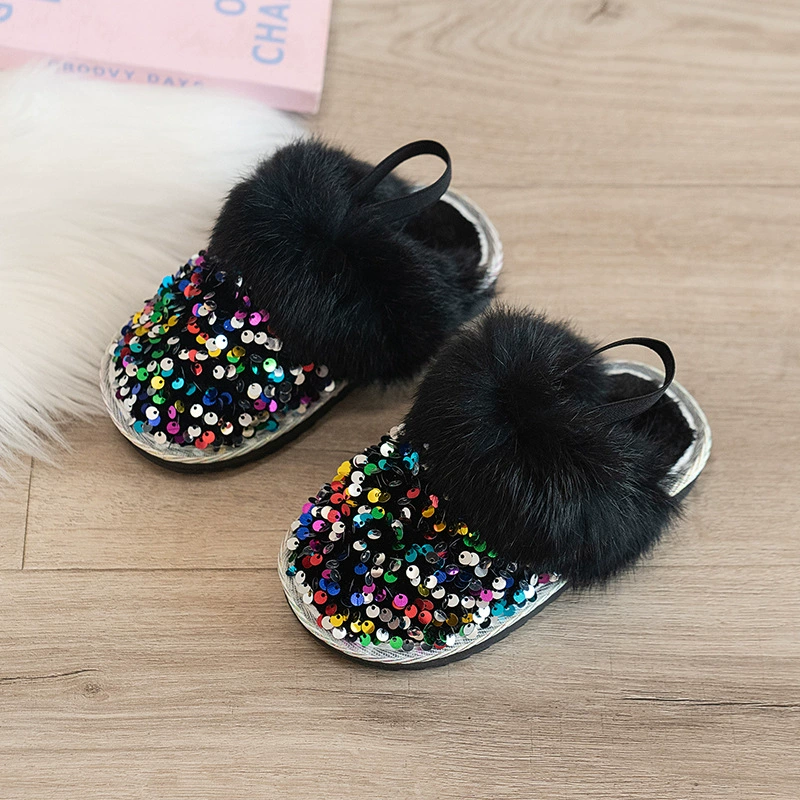 Внешняя торговля спот 2024 Баотоу Блестки хлопчатобумажные тапочки для девочек модные плюшевые тапочки для дома