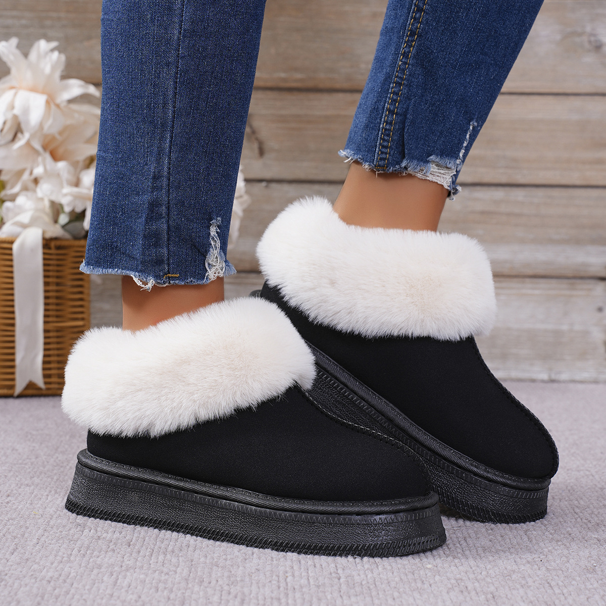 Padded home bag with men's and women's indoor and outdoor warm cotton slippers cotton shoes_viptrois.com