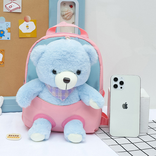 Kindergarten Backpack Cartoon Teddy Bear Doll Children's School Bag Cute Bear Contrast Color Lightweight Backpack Wholesale