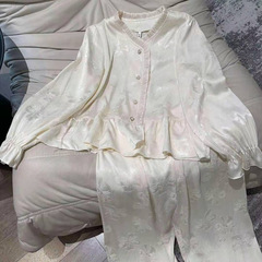 2025年春季新款睡衣女高级感冰丝提花宫廷风家居服长袖薄款